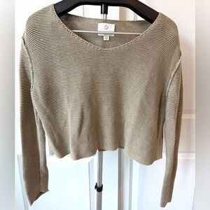 Aerie OFFLINE Beige Cropped Knit Sweater Long Sleeve Cozy Top Size XS